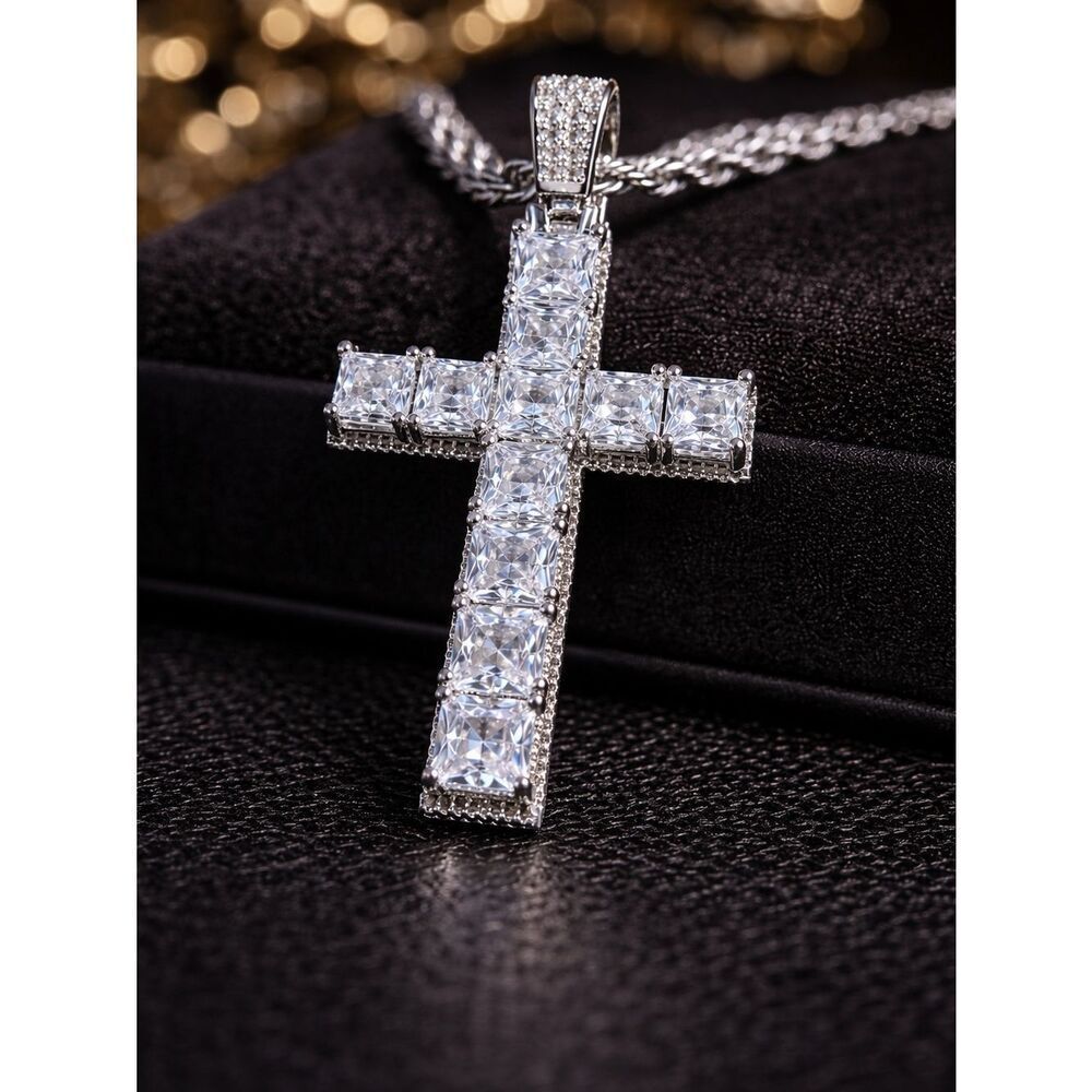 Princess Cut Diamond Cross Necklace